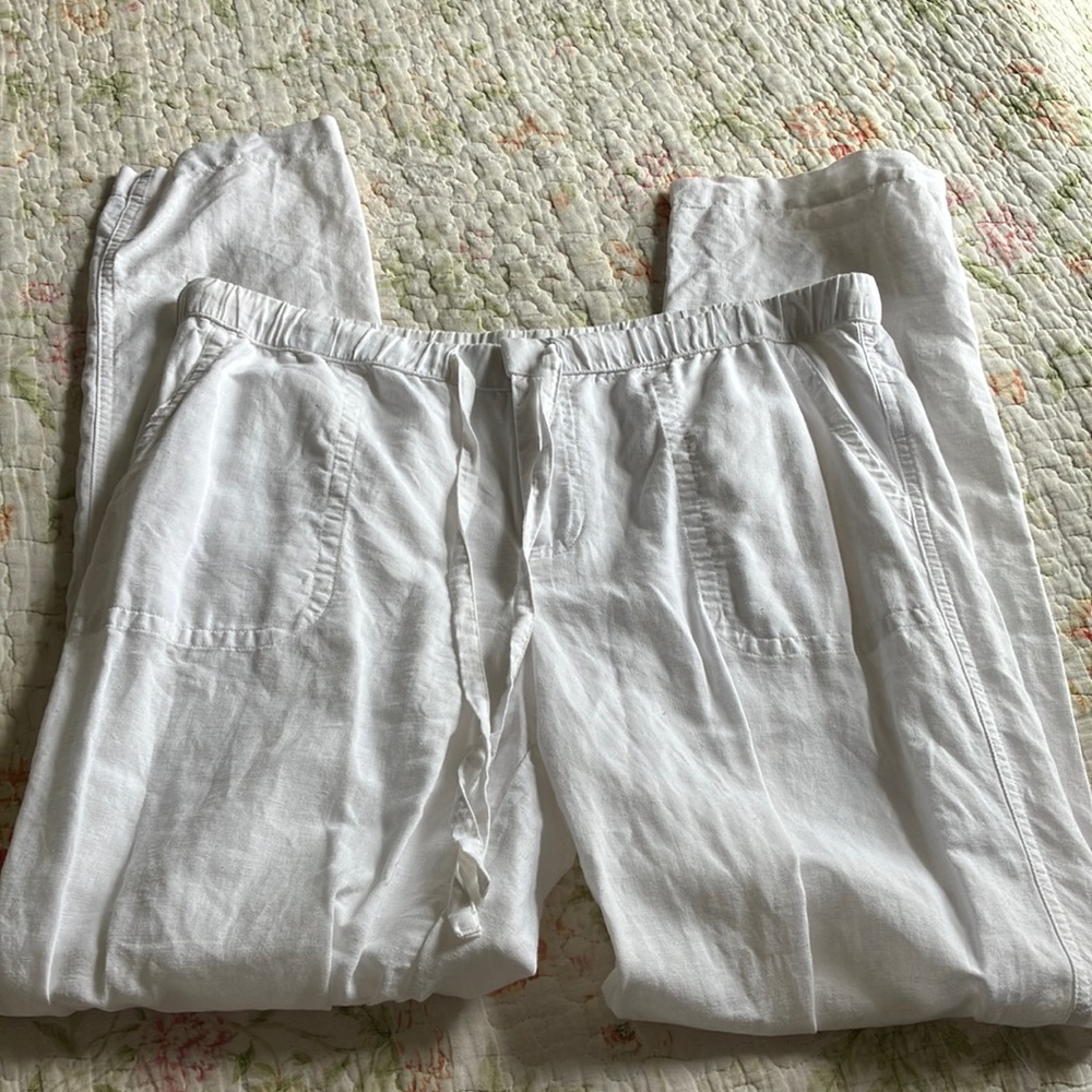 Liz Claiborne White Linen Blend Beachy Pants, M